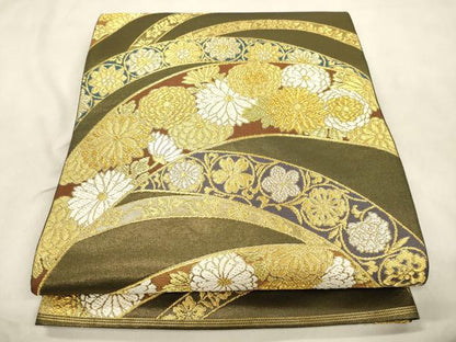 平和屋着物●西陣　川島織物　六通柄　本袋帯　草花文　金銀糸　正絹　逸品　CABN3758dy