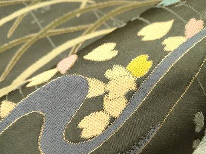 平和屋着物●西陣　白綾苑大庭　六通柄袋帯　唐織　流水　鞠　金糸　正絹　逸品　CABN3775dy