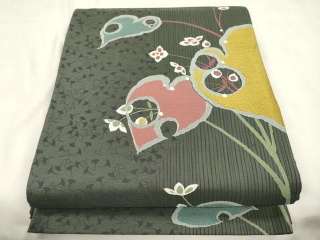 平和屋着物●六通柄袋帯　草花文　金糸　正絹　逸品　CABN3778dy