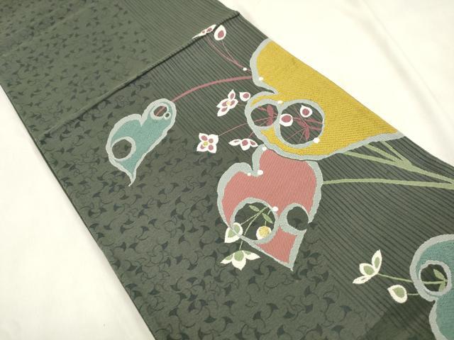 平和屋着物●六通柄袋帯　草花文　金糸　正絹　逸品　CABN3778dy