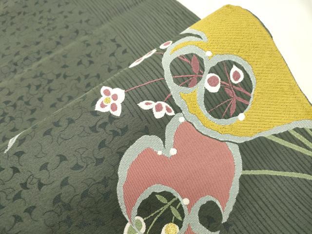 平和屋着物●六通柄袋帯　草花文　金糸　正絹　逸品　CABN3778dy