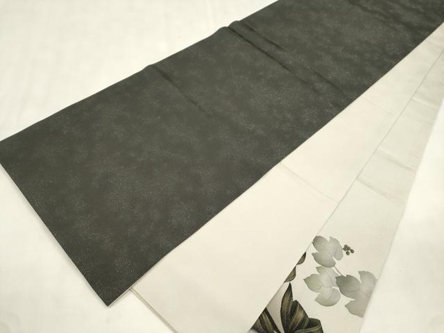 平和屋着物●京都の名門ブランド　銀花仙　太鼓柄袋帯　蔦の葉　リボン　銀通し地　正絹　逸品　CABN3780dy