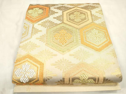平和屋着物●西陣　川島織物　六通柄　本袋帯　亀甲花文　金糸　正絹　逸品　CABN3785dy