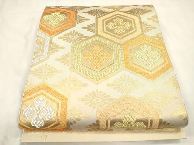平和屋着物●西陣　川島織物　六通柄　本袋帯　亀甲花文　金糸　正絹　逸品　CABN3785dy