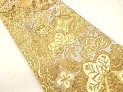 平和屋着物●ファッションデザイナー 花井幸子　六通柄袋帯　金華山織　松竹梅　金銀糸　正絹　逸品　CABN3786dy