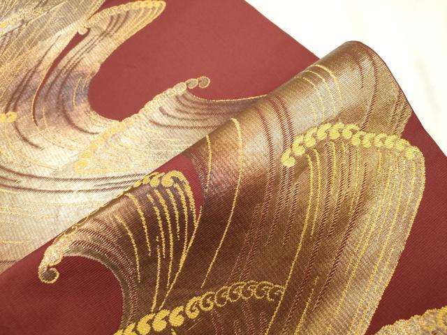 平和屋着物●帯専門　名門　川越謹製　六通柄袋帯　引がなみ　立波文　金糸　正絹　逸品　CABN3789dy