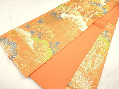 平和屋着物●西陣　川島織物　六通柄　本袋帯　松文　金糸　正絹　逸品　CABN3793dy