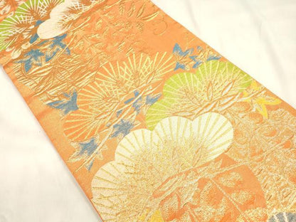 平和屋着物●西陣　川島織物　六通柄　本袋帯　松文　金糸　正絹　逸品　CABN3793dy