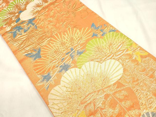 平和屋着物●西陣　川島織物　六通柄　本袋帯　松文　金糸　正絹　逸品　CABN3793dy