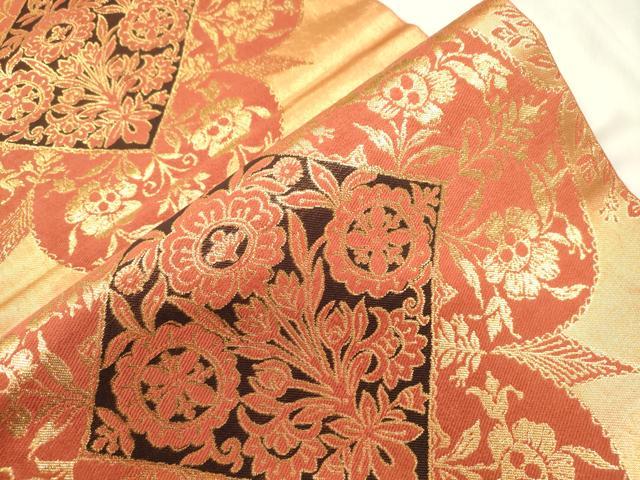 平和屋着物●西陣　川島織物　六通柄　本袋帯　菱花文　金糸　正絹　逸品　CABN3795dy