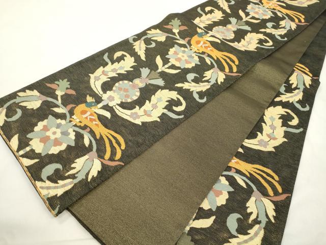 平和屋着物●西陣　鷹匠謹製　六通柄袋帯　花鳥文　金糸　正絹　逸品　未使用　CABN3851dy