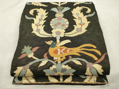 平和屋着物●西陣　鷹匠謹製　六通柄袋帯　花鳥文　金糸　正絹　逸品　未使用　CABN3851dy