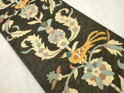 平和屋着物●西陣　鷹匠謹製　六通柄袋帯　花鳥文　金糸　正絹　逸品　未使用　CABN3851dy