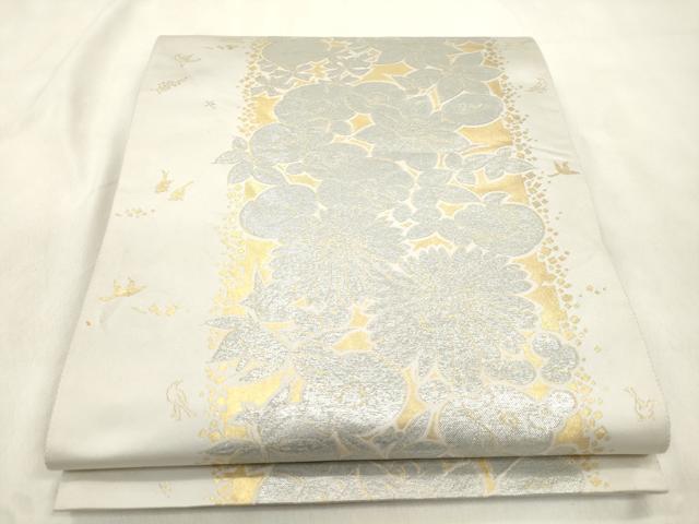 平和屋着物●人間国宝 大場松魚の世界 「美しいキモノ」お馴染みのメーカー となみ織物 六通柄袋帯 苑芳 花鳥文 金銀糸 正絹 CABN3853dy