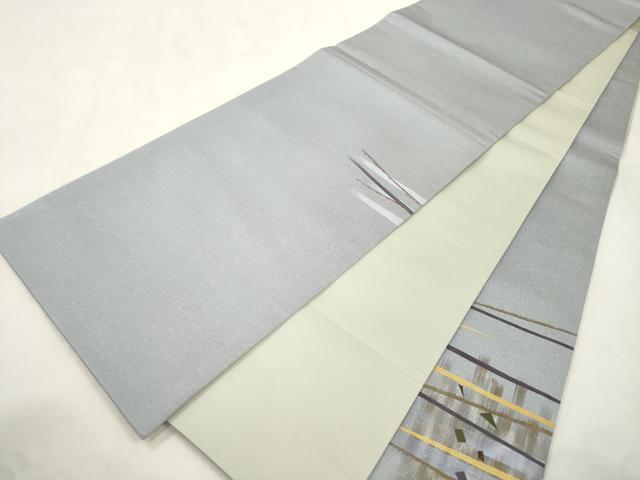 平和屋着物●太鼓柄袋帯　幾何学文　銀通し地　正絹　逸品　CABN3864dy