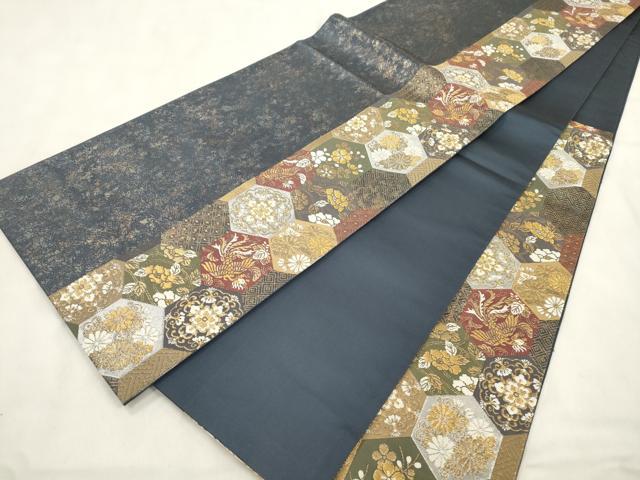 平和屋着物●六通柄袋帯　亀甲花鳥文　金銀糸　引箔　正絹　逸品　CABN3877dy