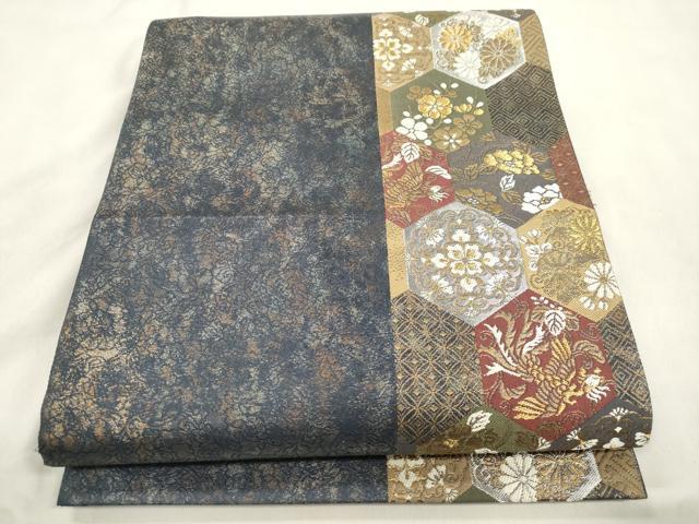 平和屋着物●六通柄袋帯　亀甲花鳥文　金銀糸　引箔　正絹　逸品　CABN3877dy