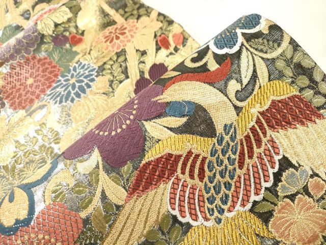 平和屋着物●六通柄袋帯　唐織　花鳥文　金銀糸　正絹　逸品　CABN3879dy