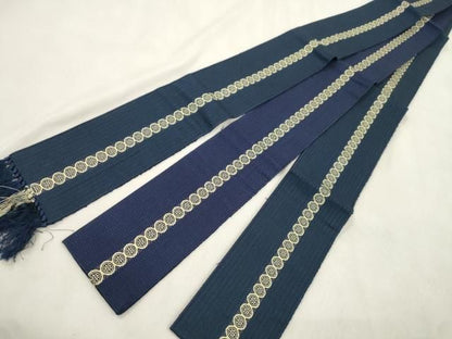 平和屋着物●男性　本場筑前博多織　両面　角帯　花丸間道　正絹　逸品　CABN3906dy