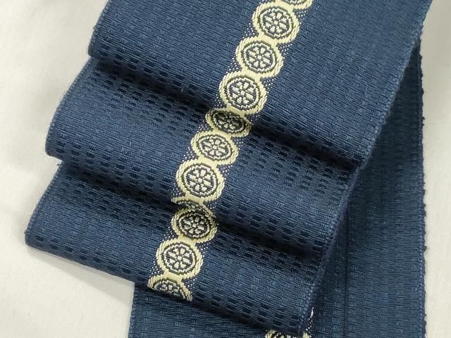 平和屋着物●男性　本場筑前博多織　両面　角帯　花丸間道　正絹　逸品　CABN3906dy