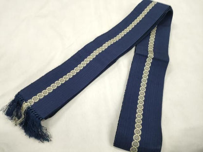 平和屋着物●男性　本場筑前博多織　両面　角帯　花丸間道　正絹　逸品　CABN3906dy