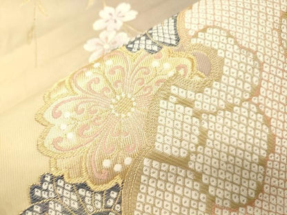 平和屋着物●六通柄袋帯　唐織　雪輪兎花文　金糸　正絹　逸品　CABN3928dy