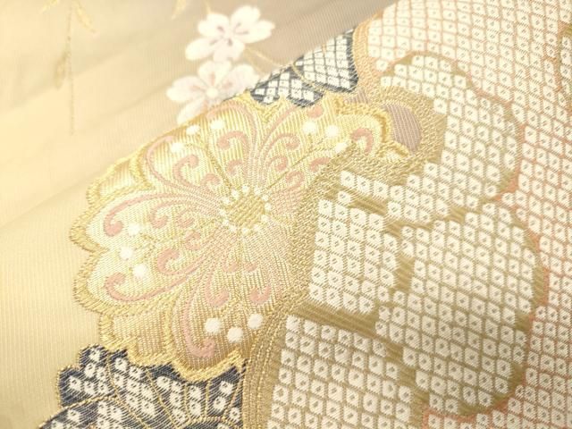 平和屋着物●六通柄袋帯　唐織　雪輪兎花文　金糸　正絹　逸品　CABN3928dy
