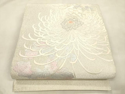 平和屋着物●綴れ　太鼓柄袋帯　刺繍　乱菊　銀彩　正絹　逸品　CABN3930dy