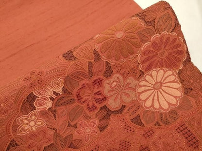 平和屋着物●中国三大刺繍　スワトウ刺繍　相良刺繍　総刺繍　太鼓柄袋帯　紬地　雲取り草花文　正絹　逸品　未使用　CABN3931dy