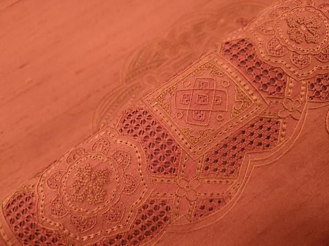 平和屋着物●中国三大刺繍　スワトウ刺繍　相良刺繍　総刺繍　太鼓柄袋帯　紬地　雲取り草花文　正絹　逸品　未使用　CABN3931dy