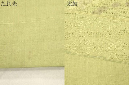 平和屋着物●中国三大刺繍　スワトウ刺繍　相良刺繍　総刺繍　太鼓柄袋帯　紬地　花鳥文　正絹　逸品　CABN3932dy
