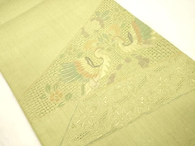 平和屋着物●中国三大刺繍　スワトウ刺繍　相良刺繍　総刺繍　太鼓柄袋帯　紬地　花鳥文　正絹　逸品　CABN3932dy