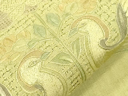 平和屋着物●中国三大刺繍　スワトウ刺繍　相良刺繍　総刺繍　太鼓柄袋帯　紬地　花鳥文　正絹　逸品　CABN3932dy