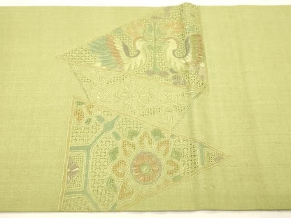 平和屋着物●中国三大刺繍　スワトウ刺繍　相良刺繍　総刺繍　太鼓柄袋帯　紬地　花鳥文　正絹　逸品　CABN3932dy