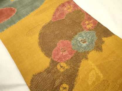 平和屋着物●中国三大刺繍　スワトウ刺繍　総刺繍　太鼓柄袋帯　絞り　紬地　草花文　正絹　逸品　CABN3933dy