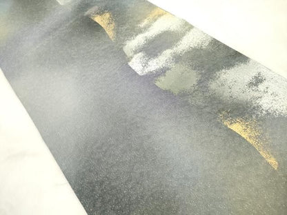 平和屋着物●日展作家　山本唯与志　レリーフ染　全通柄袋帯　霞文　金通し地　正絹　逸品　CABN3934dy