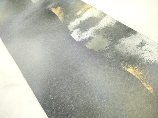 平和屋着物●日展作家　山本唯与志　レリーフ染　全通柄袋帯　霞文　金通し地　正絹　逸品　CABN3934dy