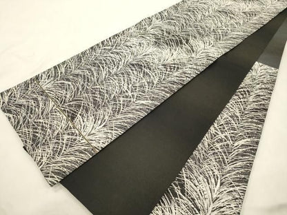 平和屋着物●西陣　河瀬満織物謹製　六通柄袋帯　新小石丸　草木文　黒地　銀糸　証紙付き　正絹　逸品　CABN3935dy