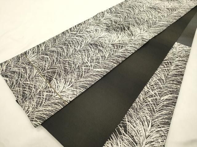 平和屋着物●西陣　河瀬満織物謹製　六通柄袋帯　新小石丸　草木文　黒地　銀糸　証紙付き　正絹　逸品　CABN3935dy
