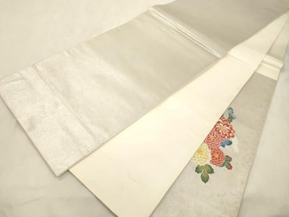 平和屋着物●太鼓柄袋帯　唐織　草花文　正絹　逸品　CABN3937dy