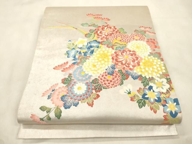 平和屋着物●太鼓柄袋帯　唐織　草花文　正絹　逸品　CABN3937dy