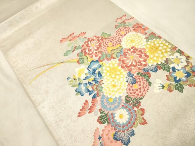 平和屋着物●太鼓柄袋帯　唐織　草花文　正絹　逸品　CABN3937dy