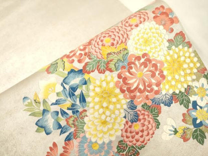 平和屋着物●太鼓柄袋帯　唐織　草花文　正絹　逸品　CABN3937dy