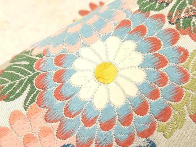 平和屋着物●太鼓柄袋帯　唐織　草花文　正絹　逸品　CABN3937dy
