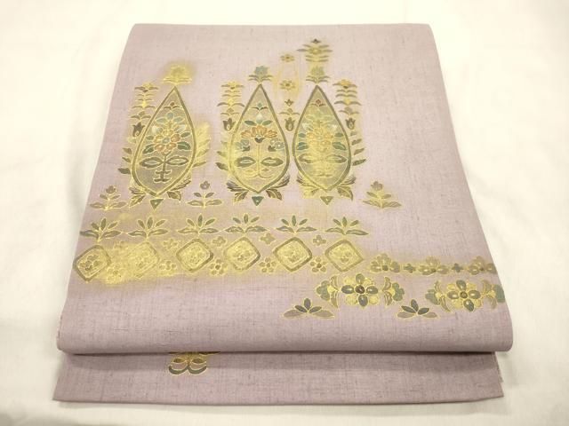 平和屋着物●太鼓柄袋帯　作家物　草花文　金彩　正絹　逸品　CABN3939dy