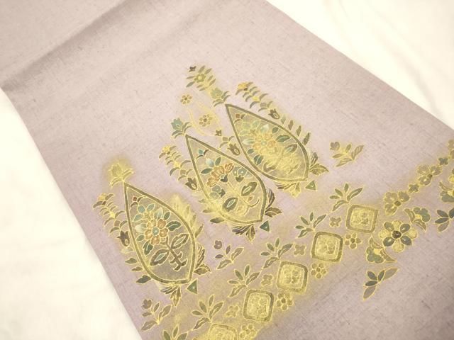 平和屋着物●太鼓柄袋帯　作家物　草花文　金彩　正絹　逸品　CABN3939dy
