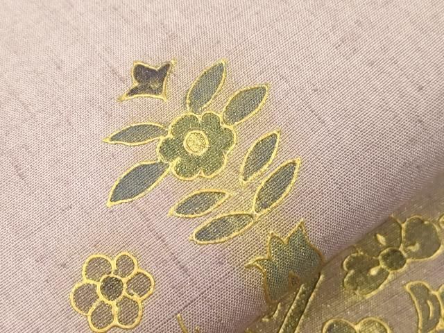 平和屋着物●太鼓柄袋帯　作家物　草花文　金彩　正絹　逸品　CABN3939dy