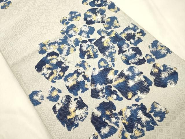 平和屋着物●六通柄袋帯　藍　破れ色紙重ね文　金銀糸　正絹　逸品　CABN3942dy