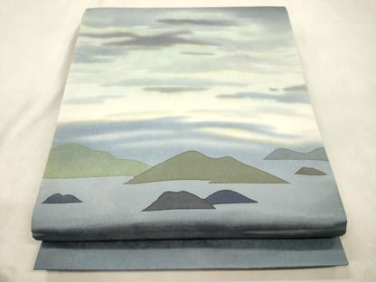 平和屋着物●染色作家　青野保夫　両面　太鼓柄袋帯　霞文　正絹　逸品　CABN3945dy