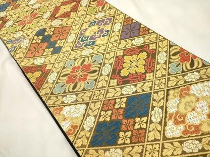 平和屋着物●西陣　川島織物　六通柄　本袋帯　菱花文　金糸　正絹　逸品　CABN3955dy